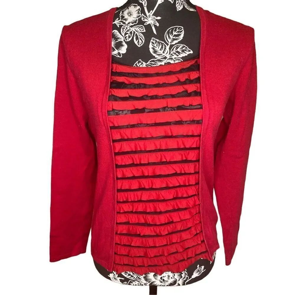 Notations Ruffled Sweater Sheer Stripes Winter Everyday Preppy
